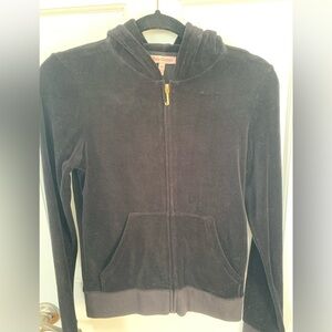Juicy Couture Black Velour Hoodie with Gold Zipper Original Style Slim Fit
